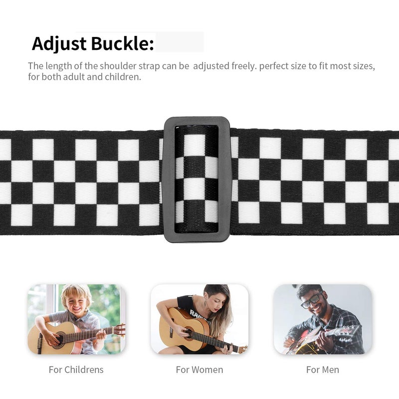 BestSounds Guitar Strap, Bass Guitar Strap, Electric and Acoustic Guitar Straps - Durable Nylon Checkered Guitar Shoulder Strap with Leather Ends (Black and White Checkered) - Image 4